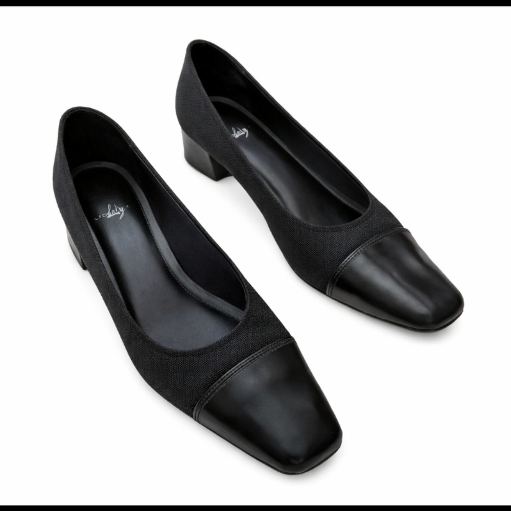NIB LifeStride Ravenna Black Patent Leather Low Block Heel Comfort Pumps Sz 9.5